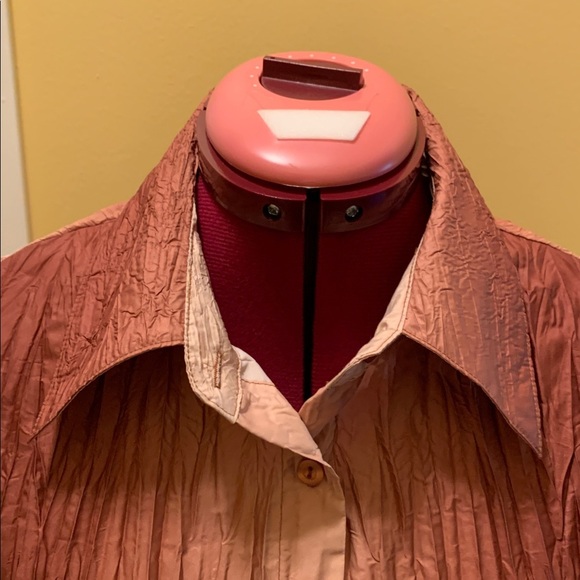 Puli Women’s Wrinkled Top Blouse Bronze shades Long Sleeves Button Down NWOT - Picture 3 of 10